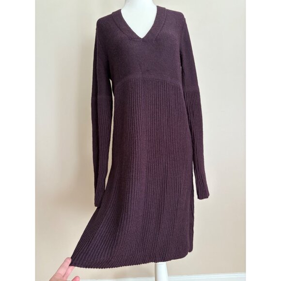 The North Face V-Neck Alpaca Wool Blend Cozy Sweater Midi Dress in Purple Size M - Picture 3 of 13